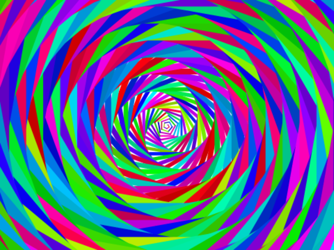 Various shades of colors in an almost pentagon spiral 